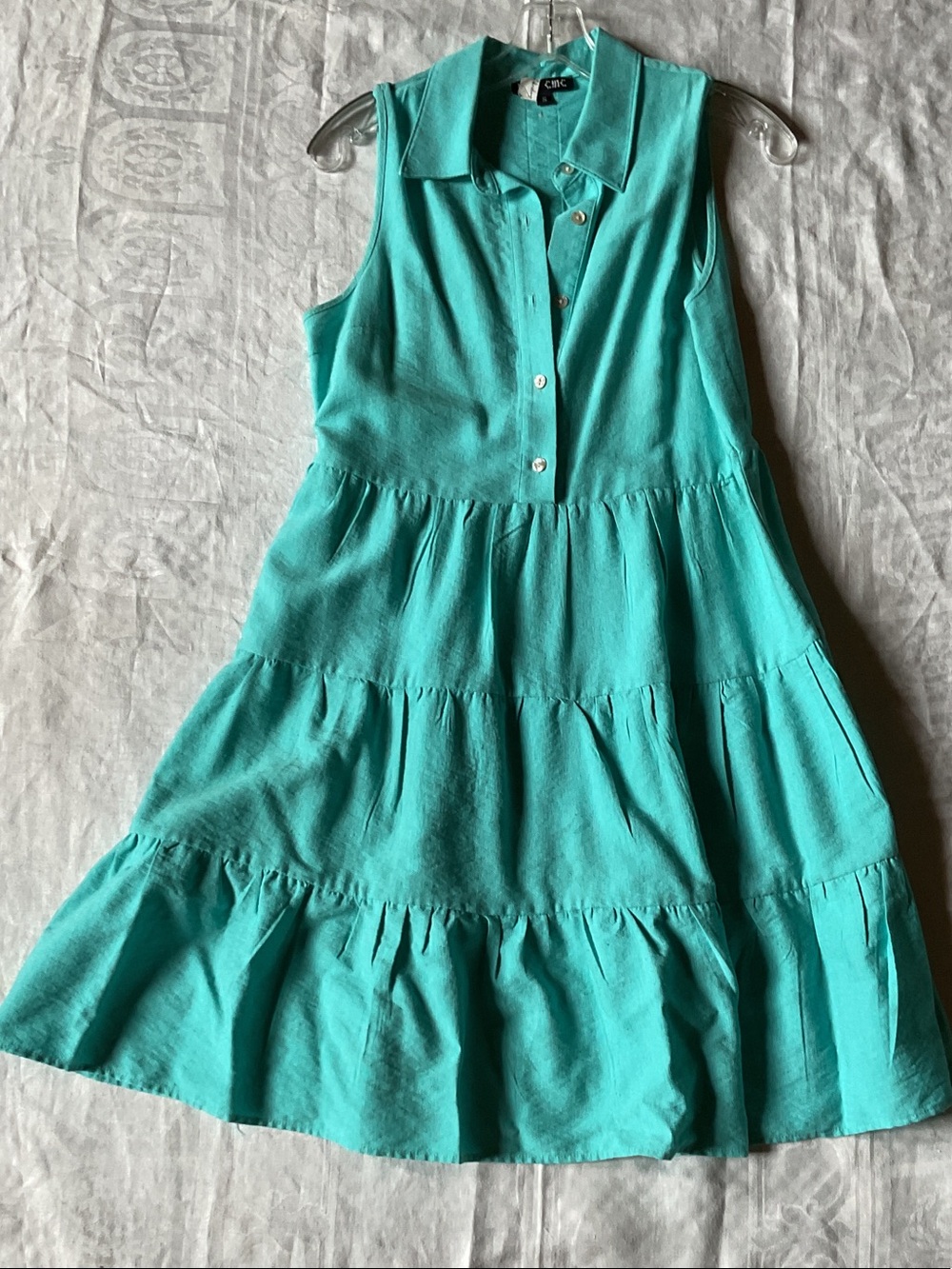 Sleeveless Teal Tiered Shirt Dress
